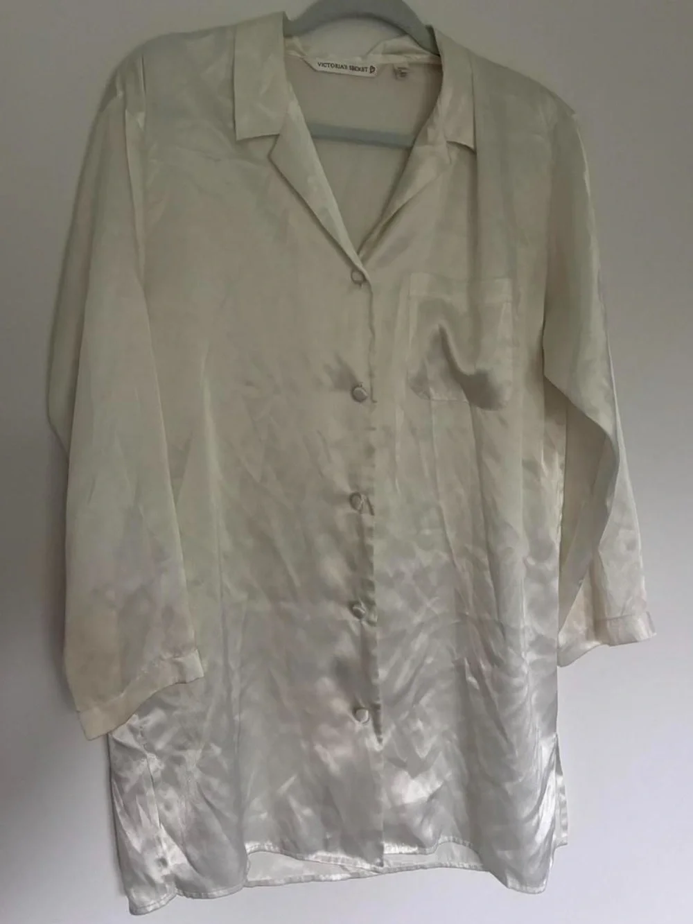 Victoria's Secret Ivory Satin Button-Up Chemise